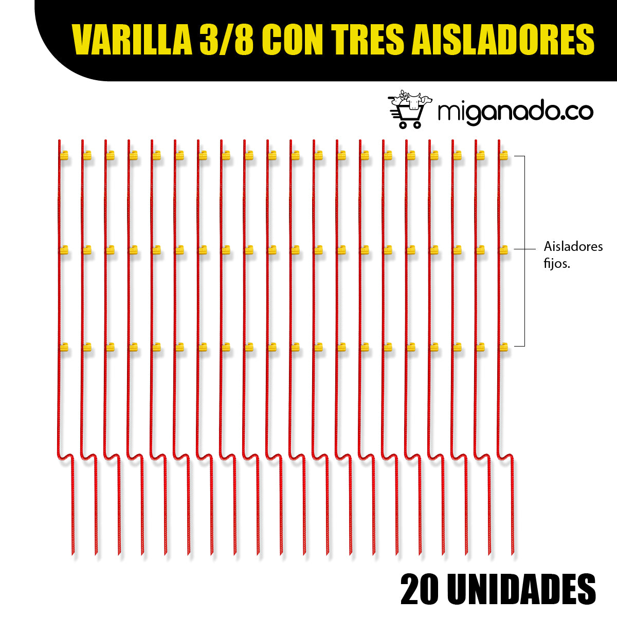 Varilla 3/8 con tres aisladores fijos