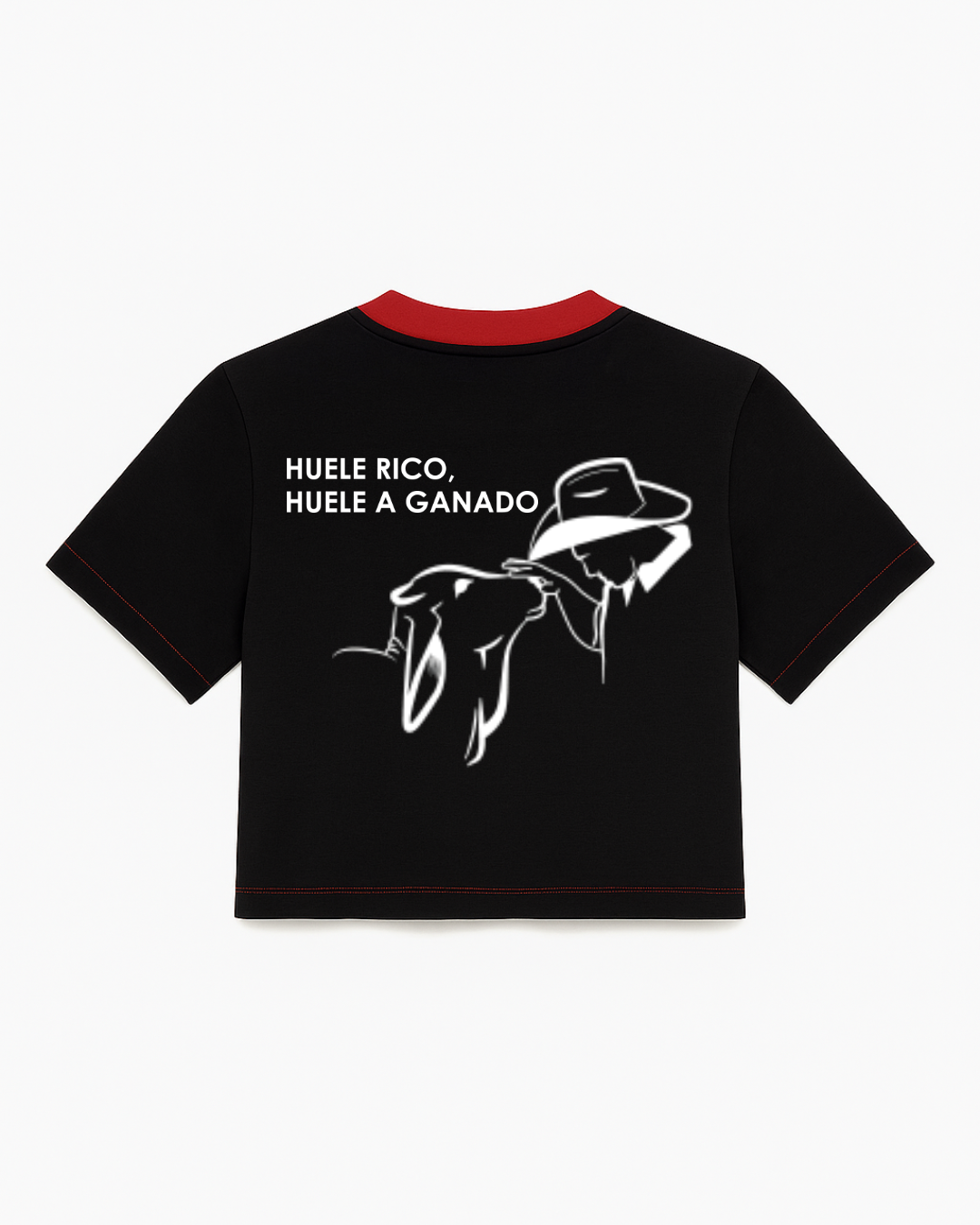 Camiseta manga corta color negro, con detalles en rojo (Mujer)