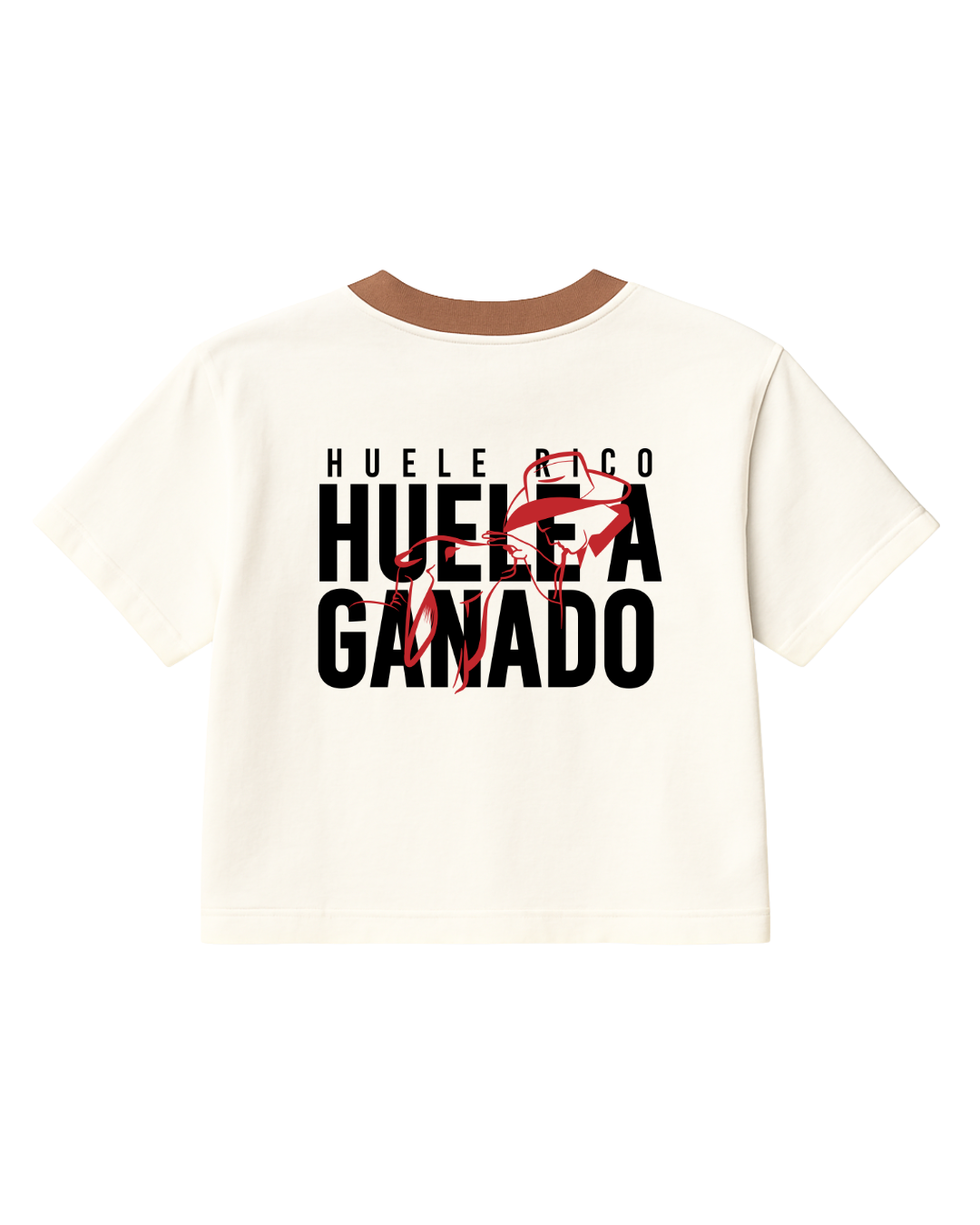 Camiseta manga corta color Blanca, con detalles en café (Mujer)