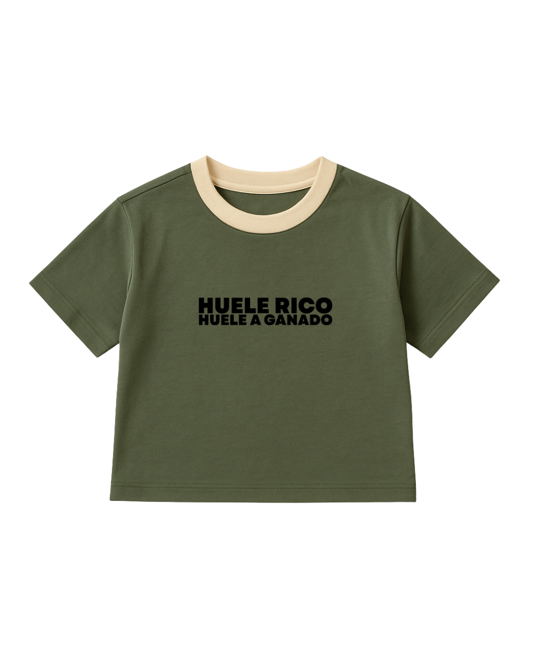 Camiseta manga corta color Verde, con detalles en Crema (Mujer)