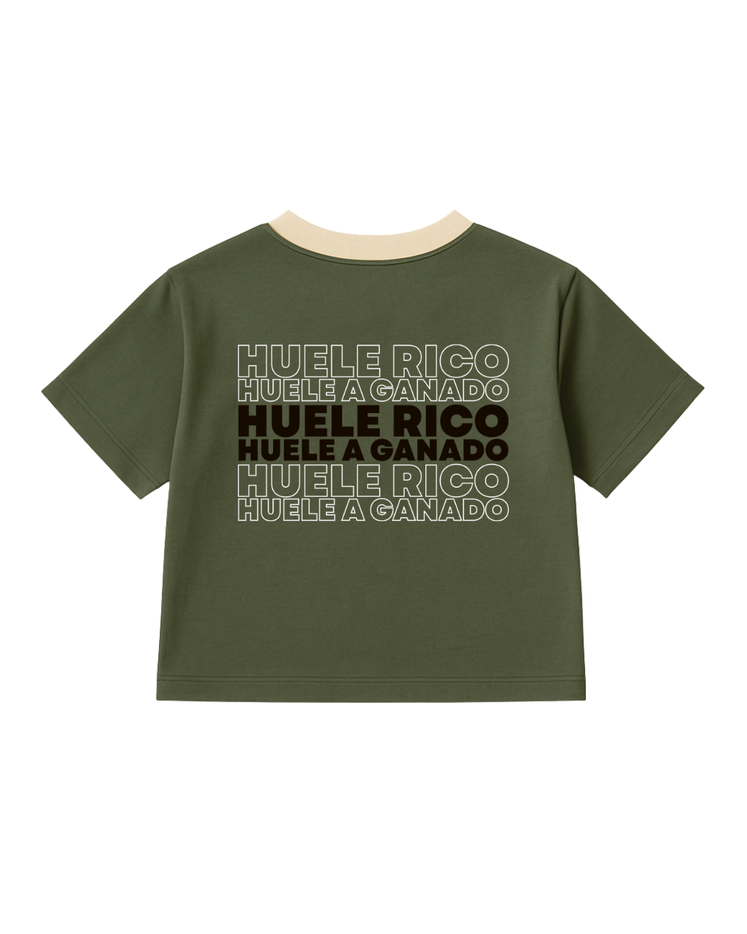 Camiseta manga corta color Verde, con detalles en Crema (Mujer)