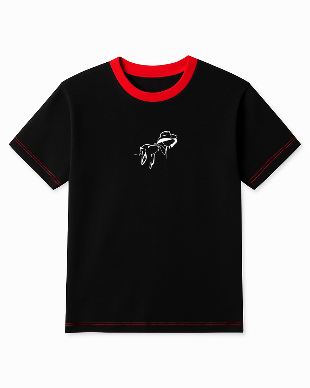 Camiseta canga corta negra, con detalles rojos. (Hombre)