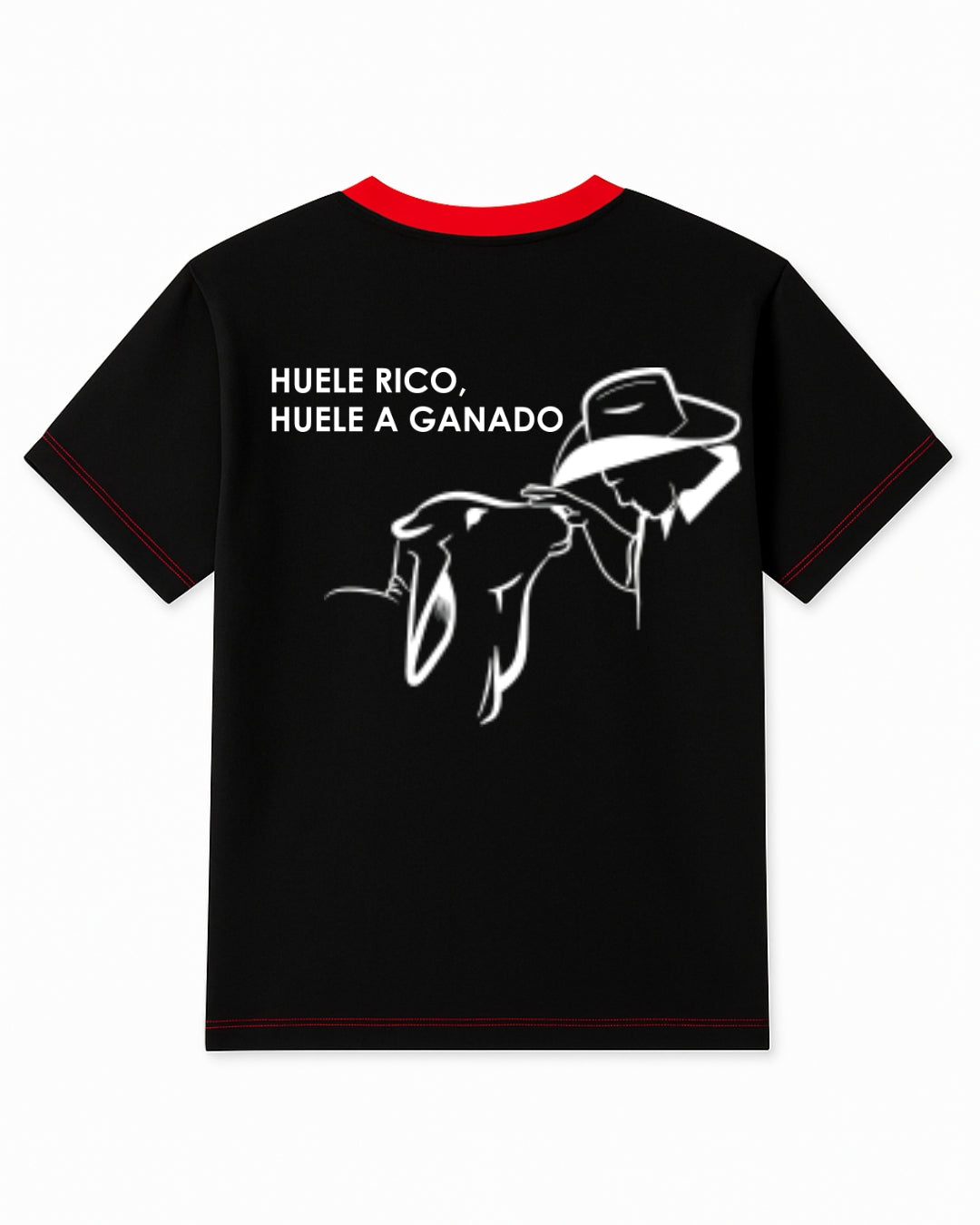 Camiseta canga corta negra, con detalles rojos. (Hombre)