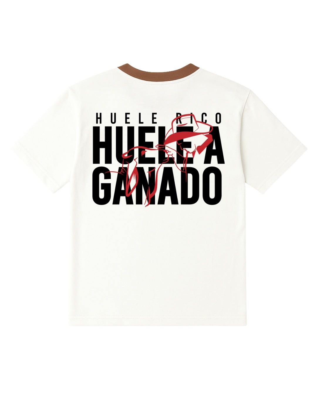 Camiseta manga corta color blanca, con detalles en café (Hombre)