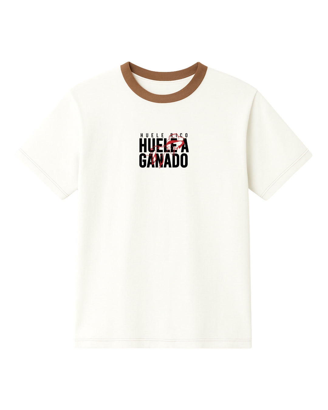 Camiseta manga corta color blanca, con detalles en café (Hombre)