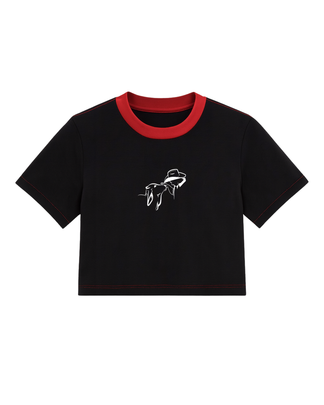 Camiseta manga corta color negro, con detalles en rojo (Mujer)