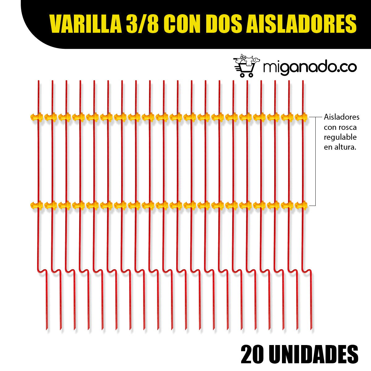 Varilla 3/8 con dos aisladores regulables