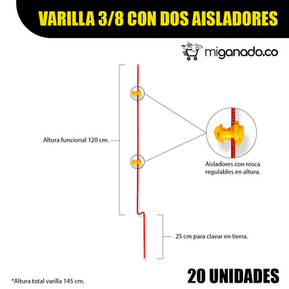 Varilla 3/8 con dos aisladores regulables