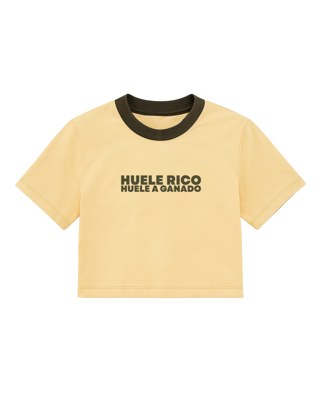 Camiseta manga corta color Beige, con detalles en Verde (Mujer)