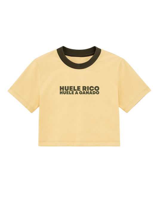 Camiseta manga corta color Beige, con detalles en Verde (Mujer)