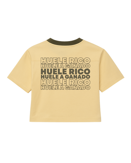 Camiseta manga corta color Beige, con detalles en Verde (Mujer)