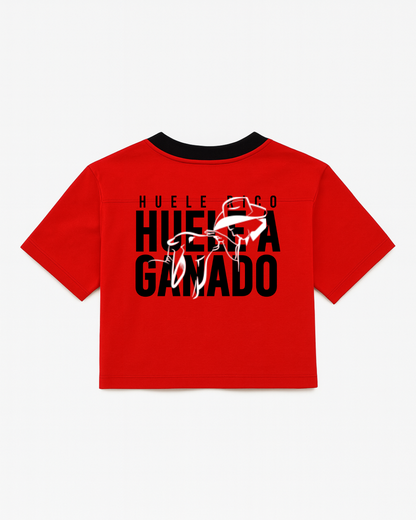 Camiseta manga corta color Rojo, con detalles en Negro (Mujer)