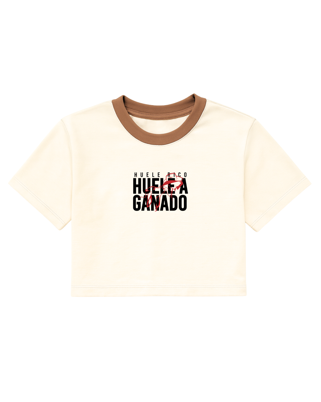 Camiseta manga corta color Blanca, con detalles en café (Mujer)