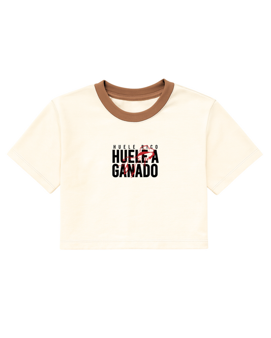 Camiseta manga corta color Blanca, con detalles en café (Mujer)