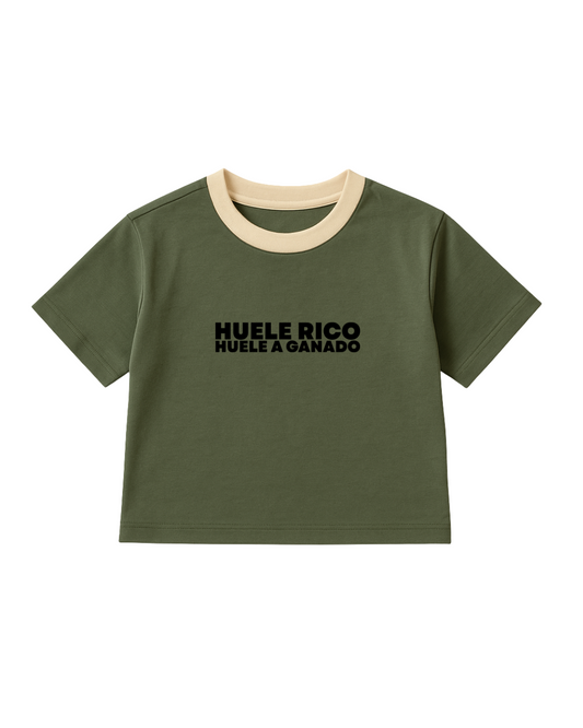 Camiseta manga corta color Verde, con detalles en Crema (Mujer)