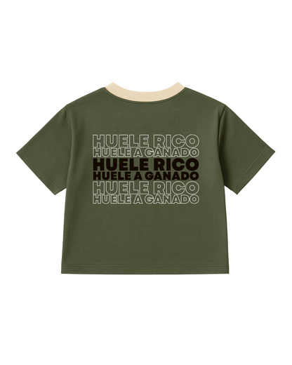 Camiseta manga corta color Verde, con detalles en Crema (Mujer)