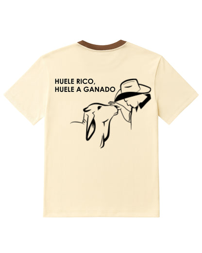 Camiseta manga corta color Beige, con detalles en café (Hombre)