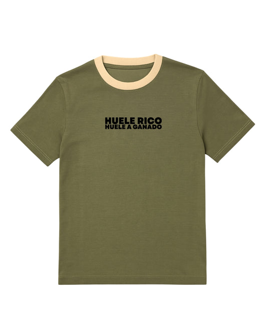 Camiseta manga corta color verde, con detalles crema (Hombre)