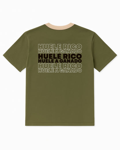 Camiseta manga corta color verde, con detalles crema (Hombre)
