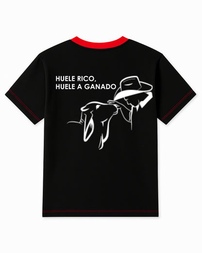 Camiseta canga corta negra, con detalles rojos. (Hombre)