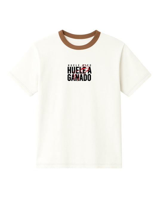 Camiseta manga corta color blanca, con detalles en café (Hombre)