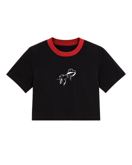 Camiseta manga corta color negro, con detalles en rojo (Mujer)