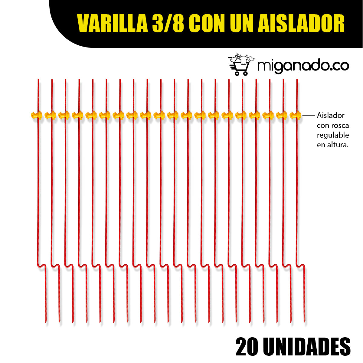 Varilla 3/8 con un aislador regulable